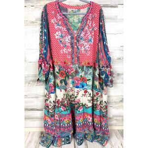 John Mark Womens 3X Mixed Print Multicolor Patchwork 3/4 Sleeve Midi Dress NEW